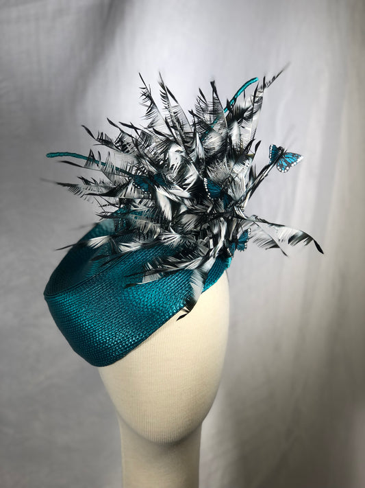 Classic Teal Headpiece with feathers by Possum Ball