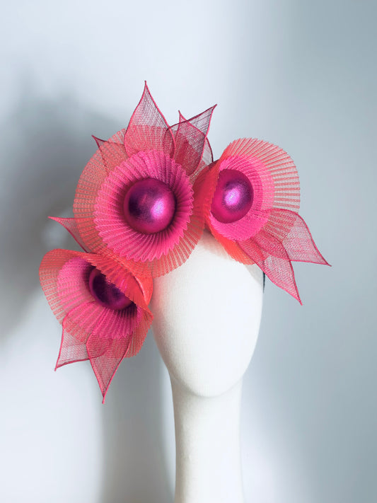 Red & Pink sculptured headpiece by Possum Ball