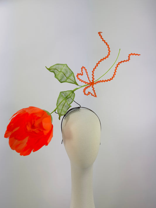 Orange Single Stem Rose headpiece by Possum Ball