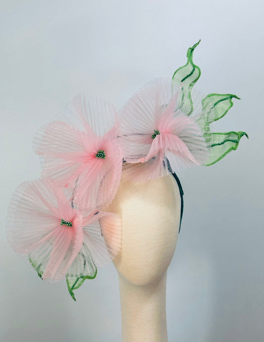 Baby Pink and Green sculptured headpiece by Possum Ball