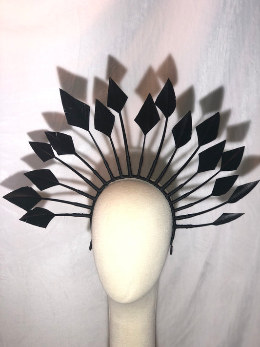 Black Statement Feather Headpiece by Possum Ball